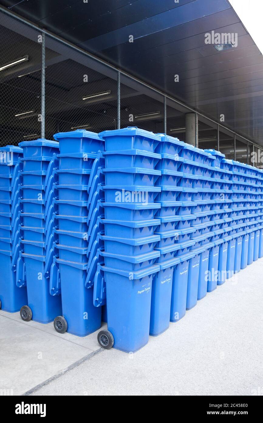 Stack of garbage cans on the grounds of the Munich waste management