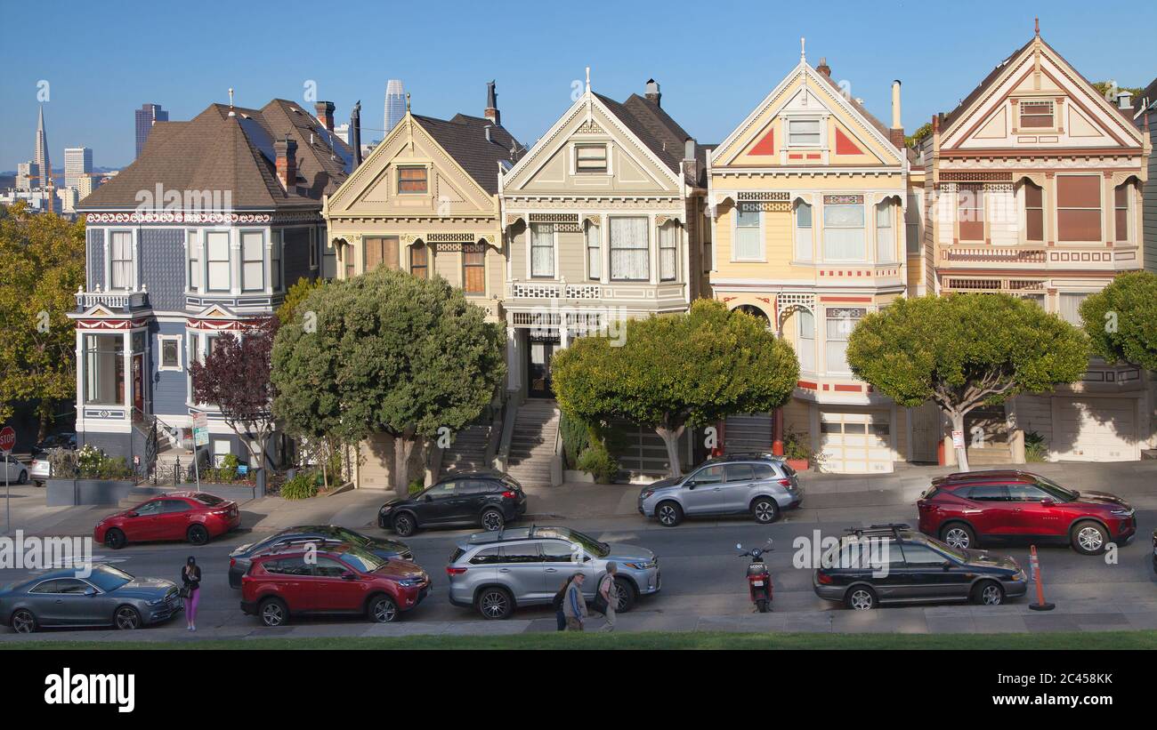 San Francisco, California - August 26, 2019: The Painted Ladies in San Francisco, California, United States. Stock Photo