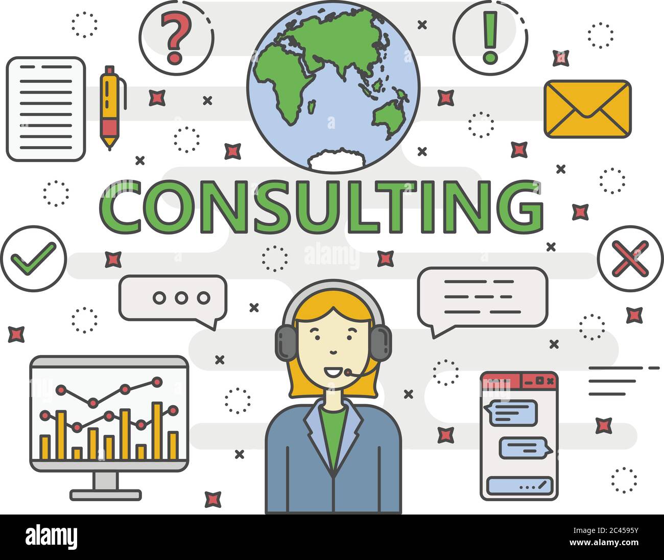 Vector thin line flat design Consulting concept banner Stock Vector ...