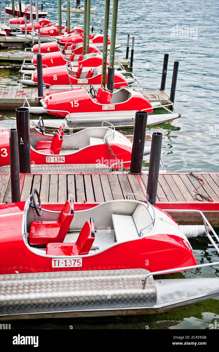 Pedal boats on Lake Lugano, Switzerland Stock Photo