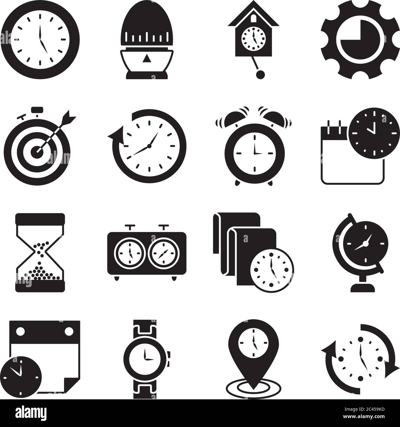 Optimisme plantageejer indhente egg timer and time icon set over white background, silhouette style, vector  illustration Stock Vector Image & Art - Alamy