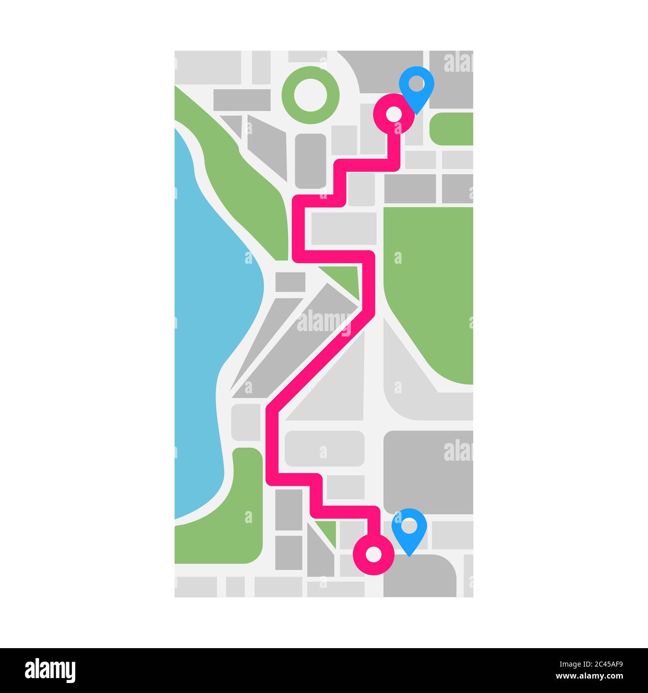 City map with smartphone size top view. Flat and solid color vector illustration. Stock Vector