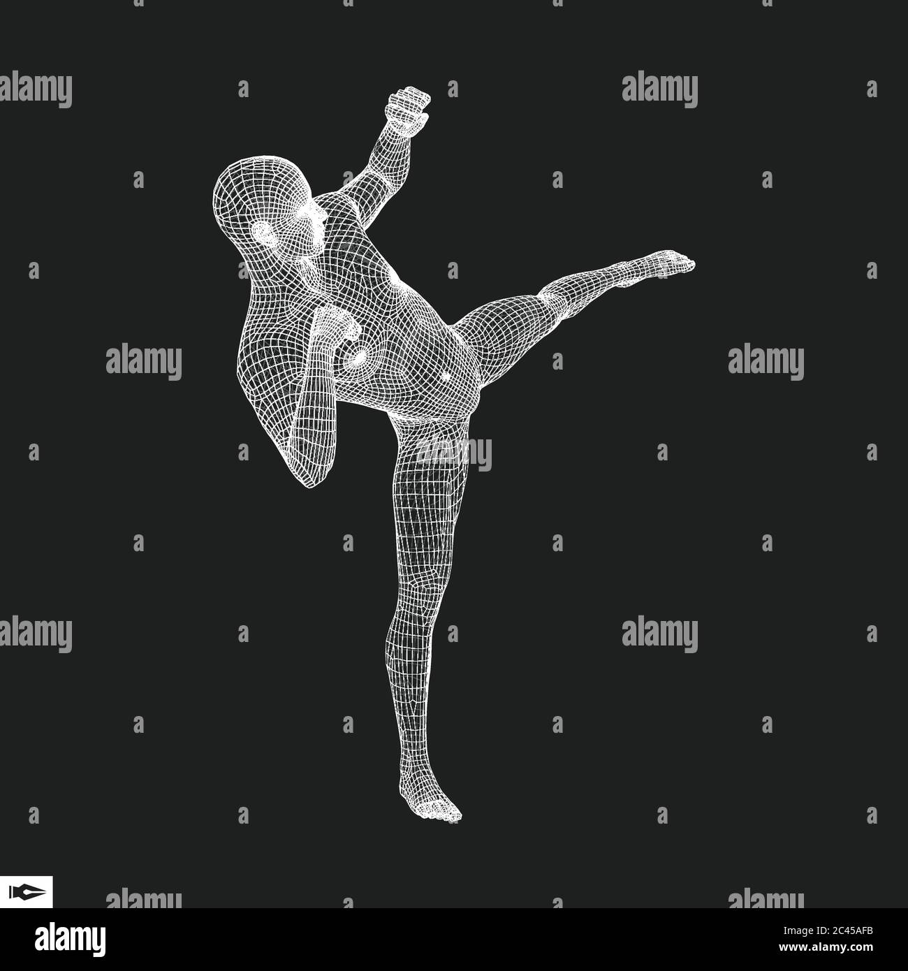 Fighter. 3D Model of Man. Human Body. Sport Symbol. Design Element. Vector Illustration. Stock Vector