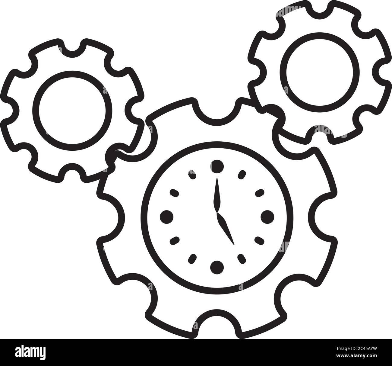 gear wheels with clock icon over white background, line style, vector