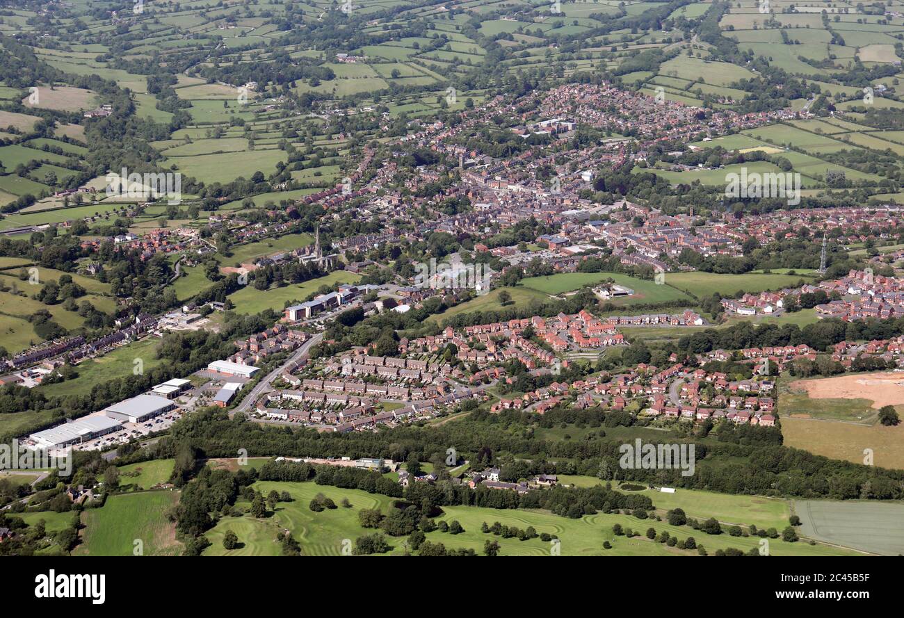 aerial view of Ashbourne market town in the Derbyshire Dales Stock Photo