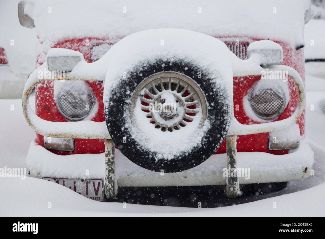 Snow covered classic car, Falls Creek, Australia Stock Photo Alamy