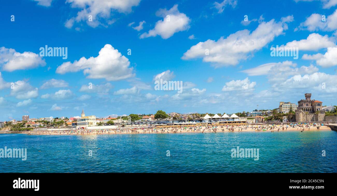 Public beach in Estoril in a beautiful summer day, Portugal Stock Photo