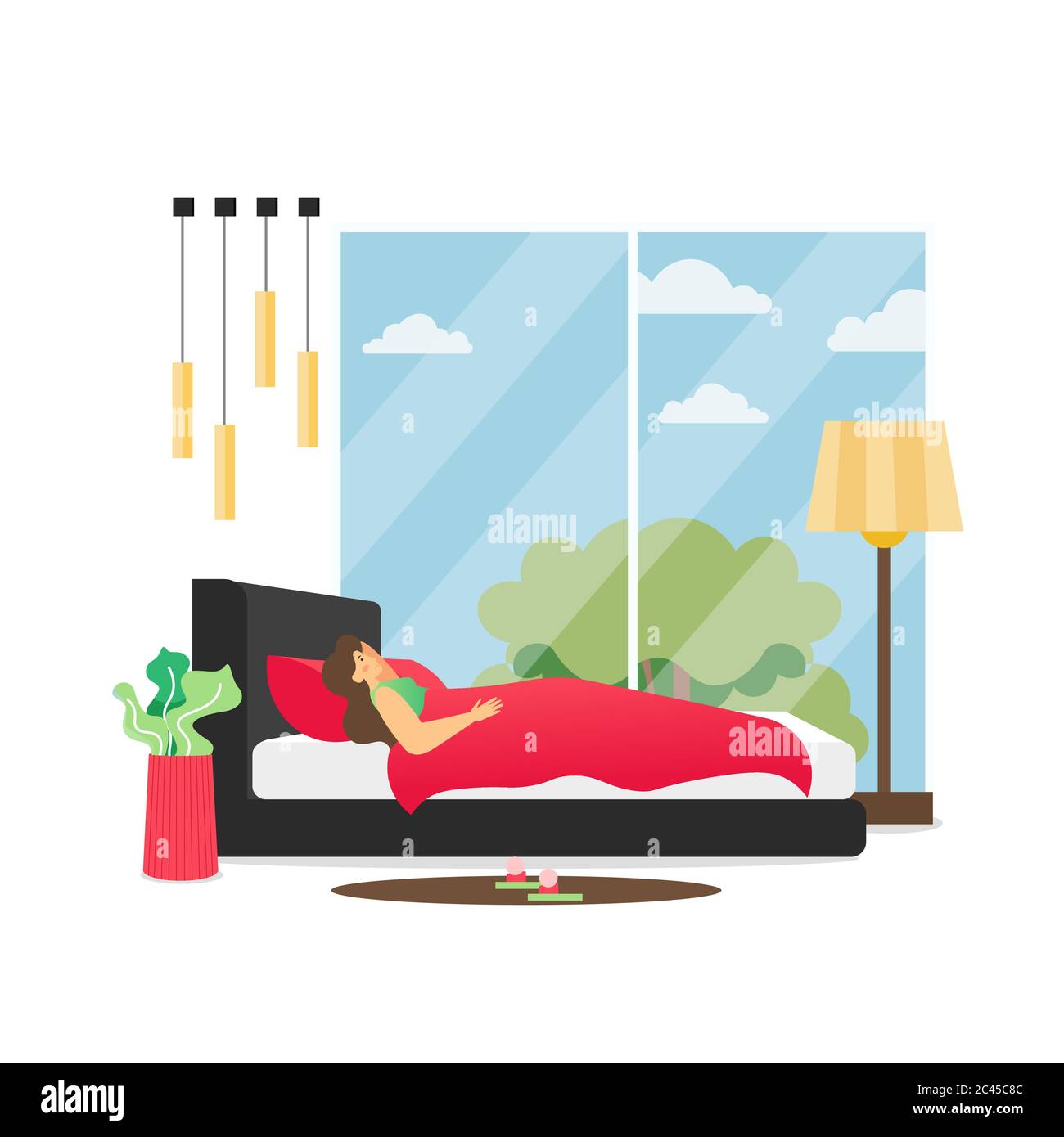 Bedroom interior, vector flat style design illustration Stock Vector ...