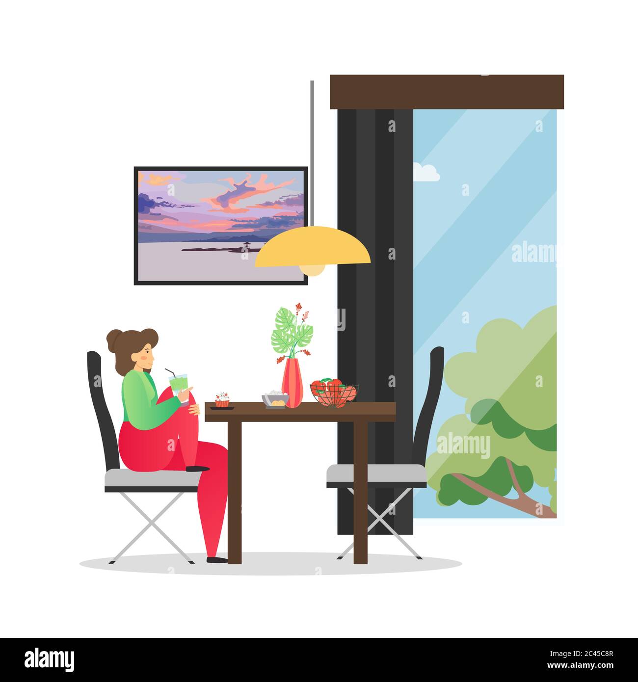 Dining room interior, vector flat style design illustration Stock ...