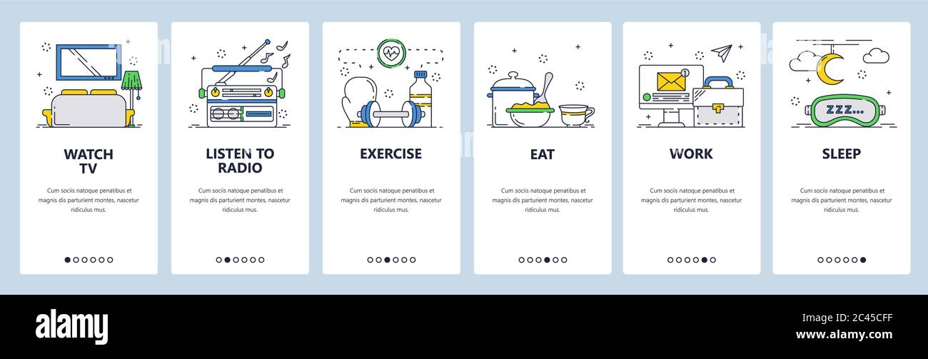 Habit tracking website and mobile app onboarding screens vector template Stock Vector