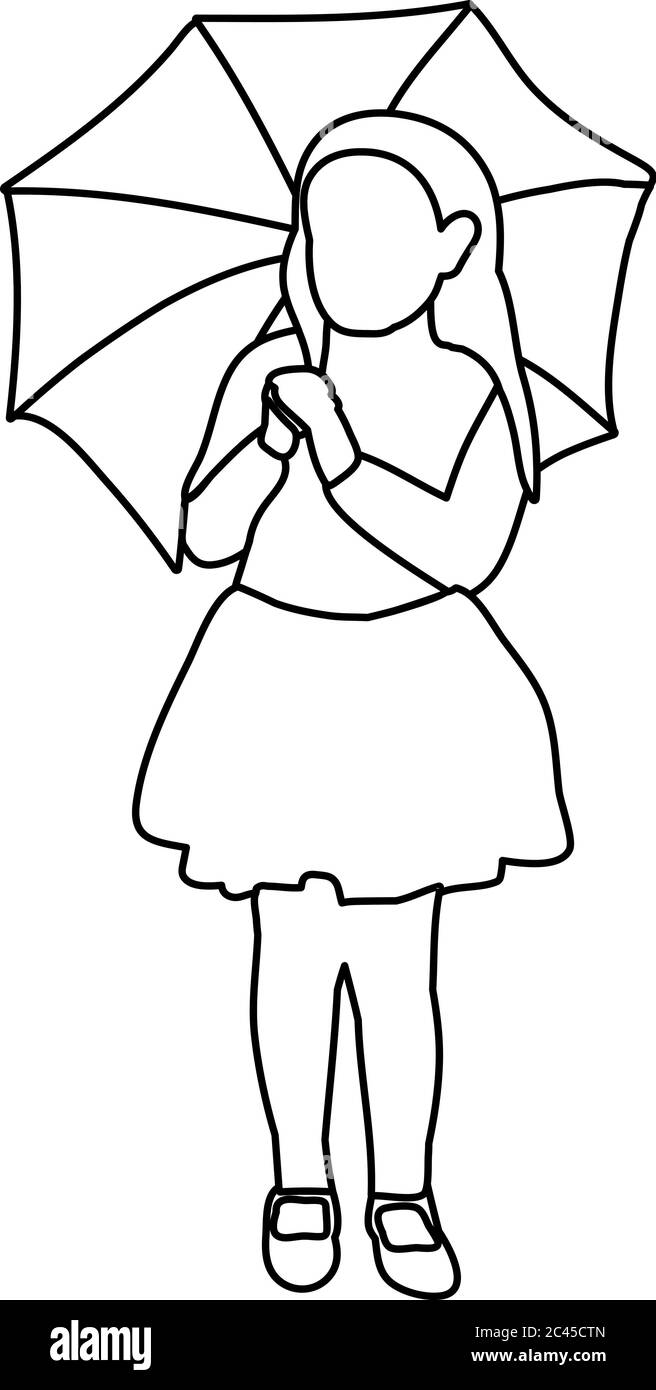 Girl With Umbrella Drawing For Kids