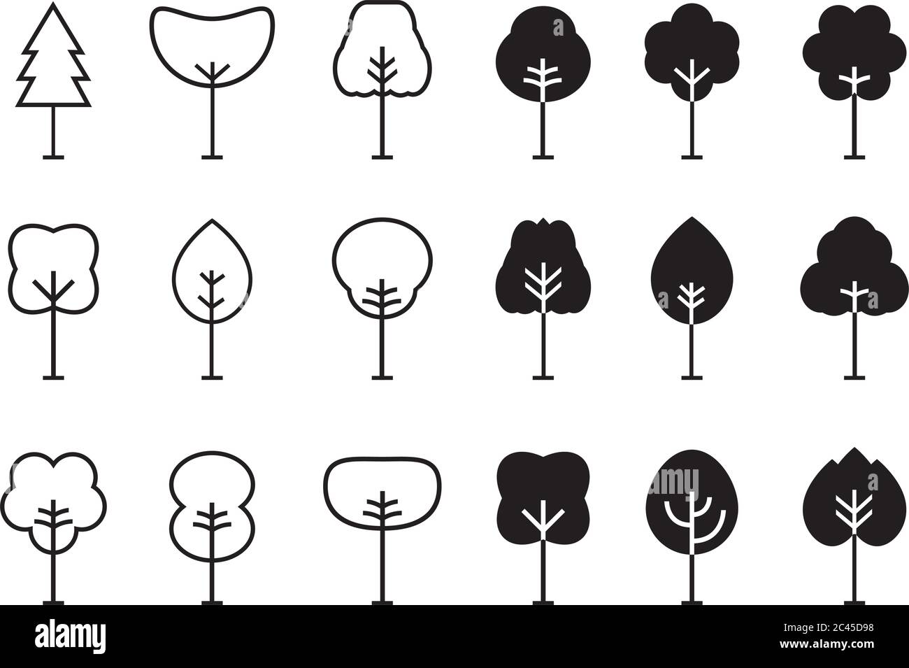 Set of outline Tree icon. Abstract Tree thin icons. Outline linear Plants. Editable stroke fill. Tree simple isolated vector symbol. Vector. Stock Vector