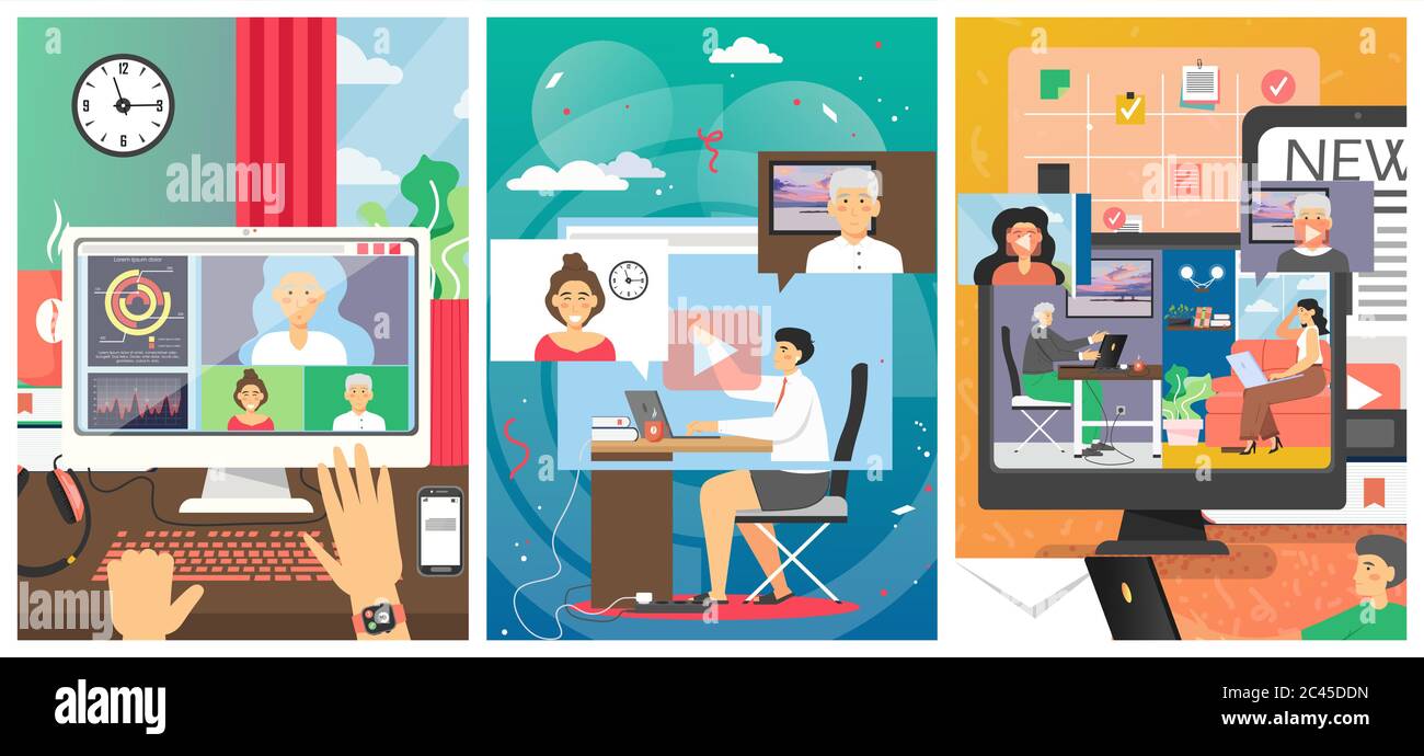 Online video conference technology, vector flat illustration Stock