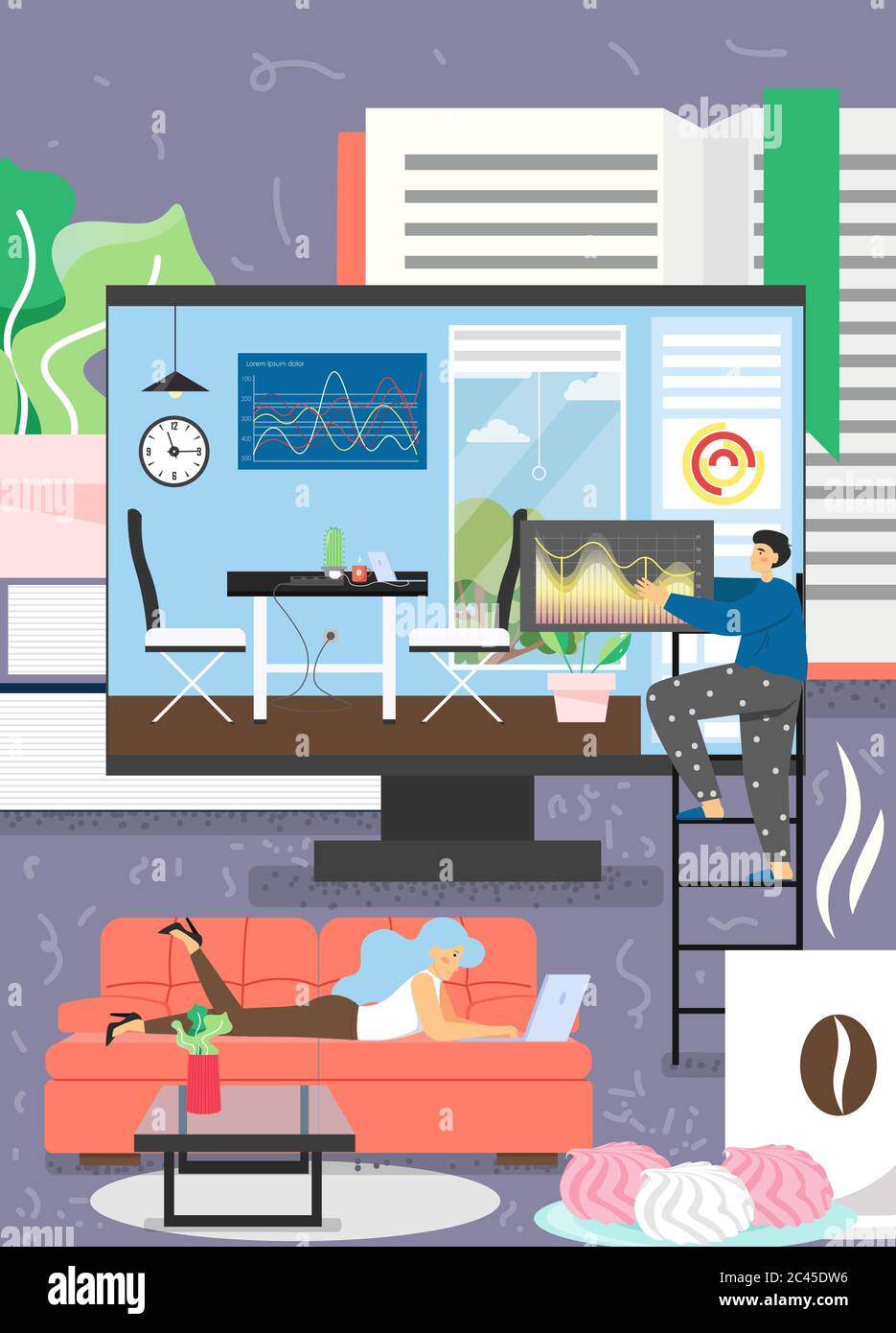 Remote work from home office vector poster template Stock Vector Image ...