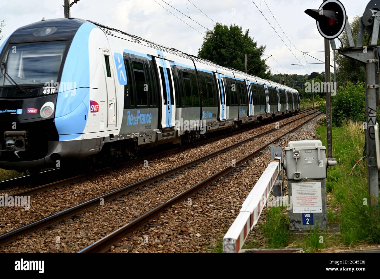 French suburban train in the countryside Stock Photo