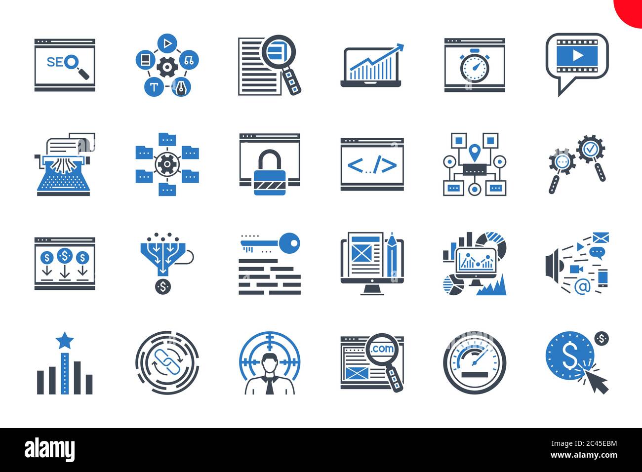 Seo Thin Line Related Icons Set on White Background. Stock Vector