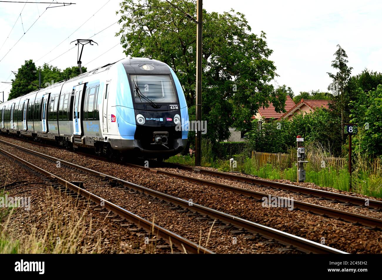 French suburban train in the countryside Stock Photo