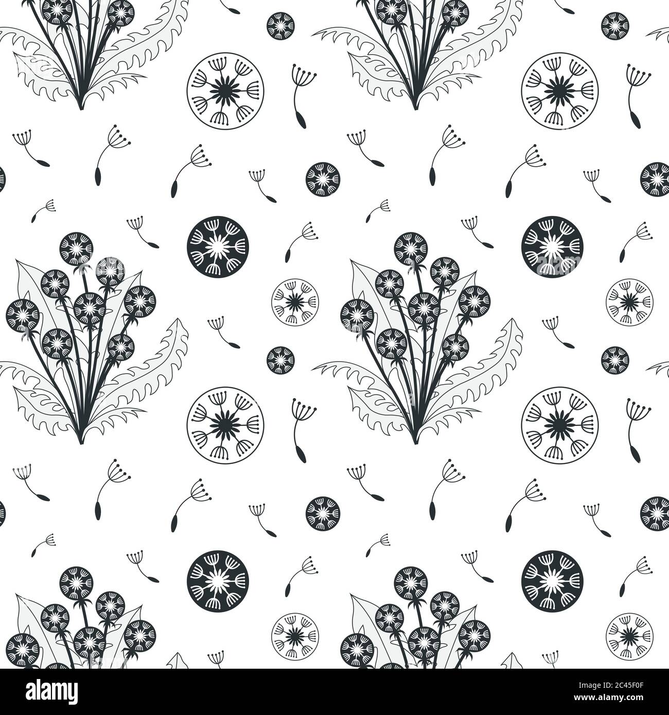 Seamless Botanical Pattern with Dandelion Flowers Stock Vector
