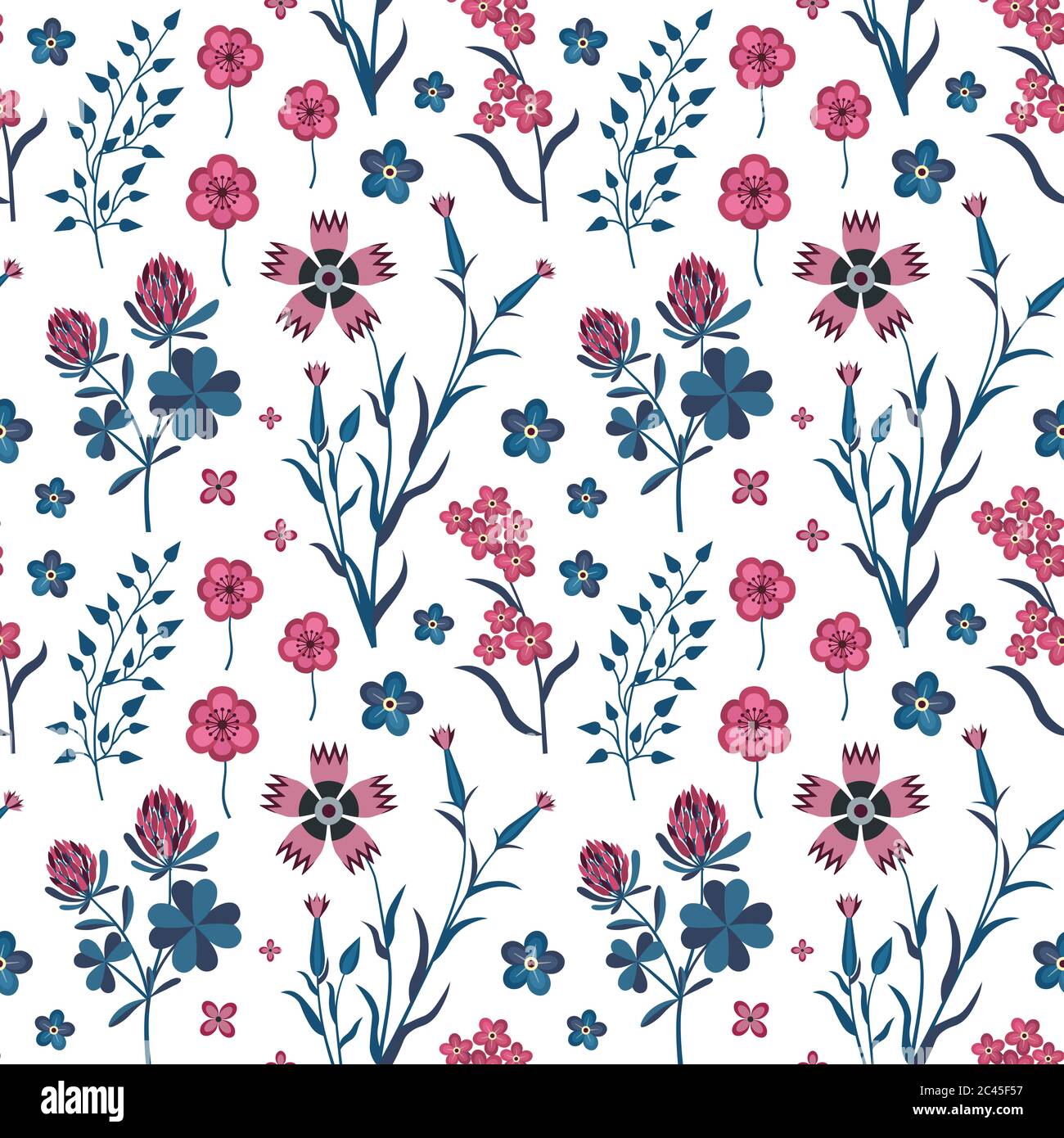 Meadow Wildflowers and Herbs Botanical Pattern Stock Vector