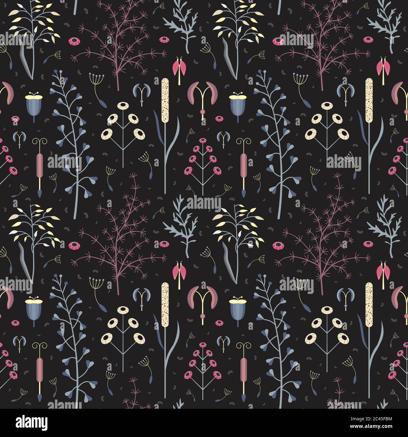 Botanical Pattern with Wildherbs and Meadow Plants Stock Vector Image ...