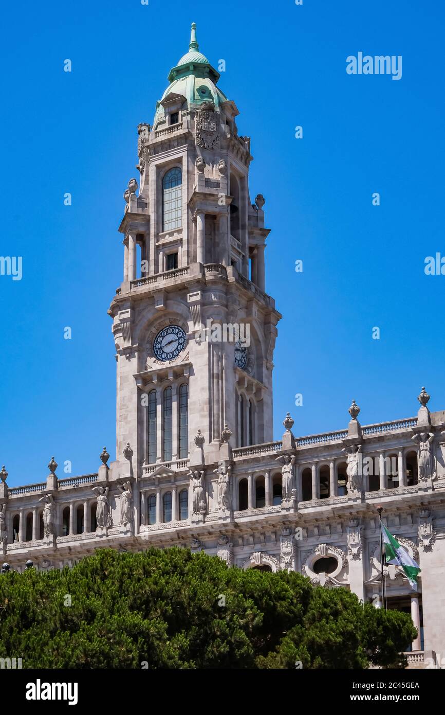 Porto, Portugal The Iconic City Hall Tower with a Huge Clock Stock Photo Alamy