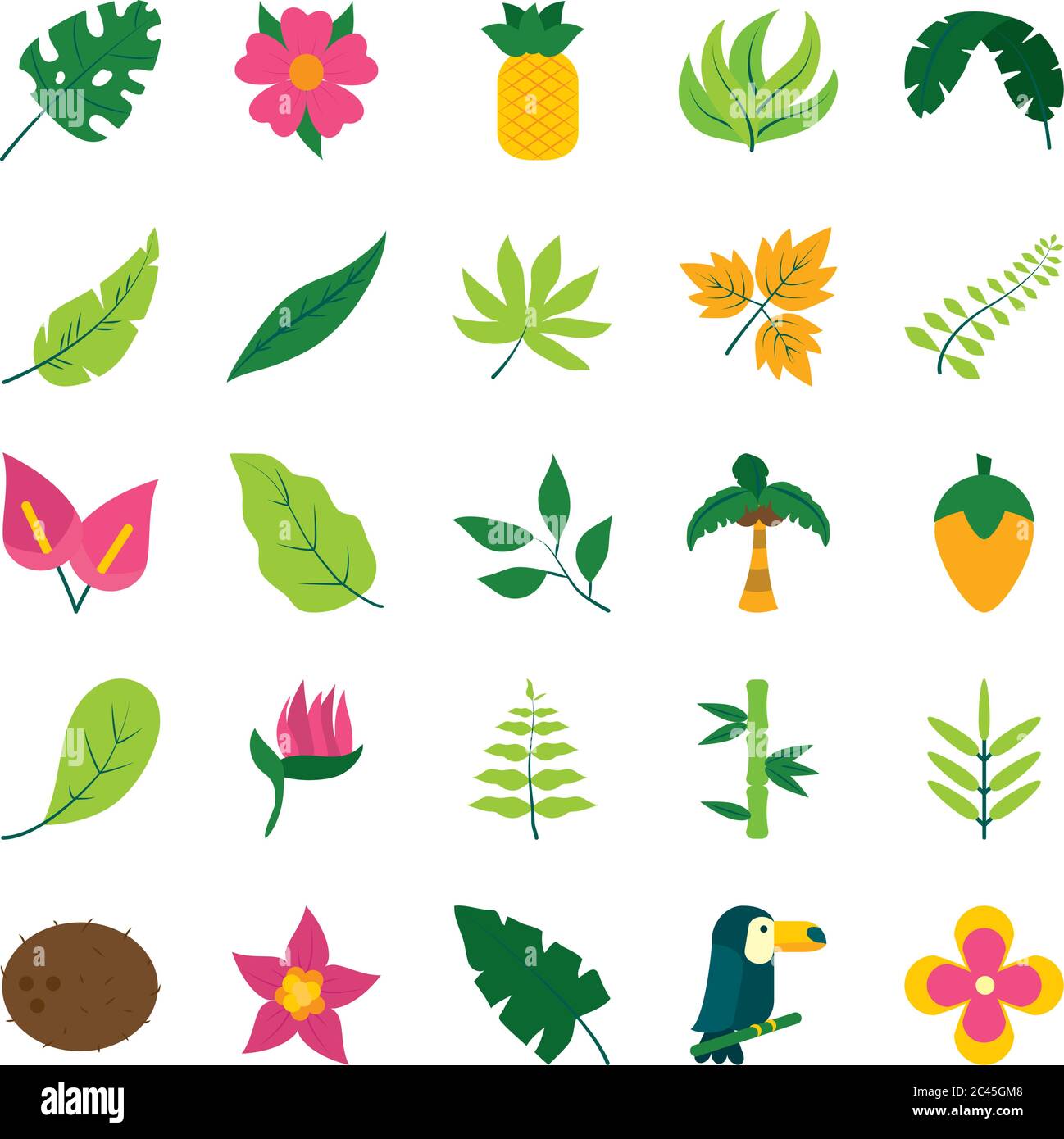 coconut and tropical leaf icon set over white background, flat style ...