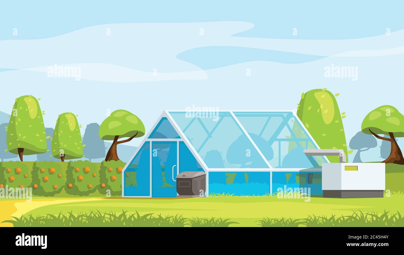 greenhouse in beautiful nature landscape Stock Vector