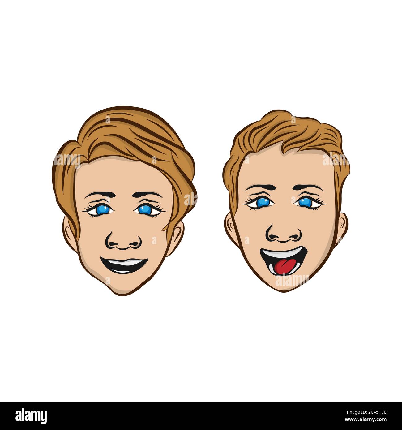 Young man with different facial expressions set vector illustration isolated. EPS 10 Stock Vector