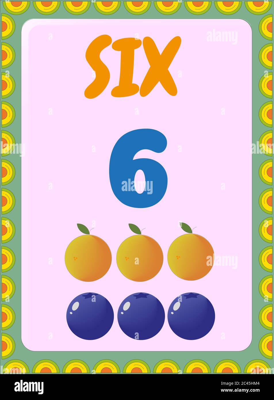 Preschool and toddler math with blueberry and orange fruit design Stock ...