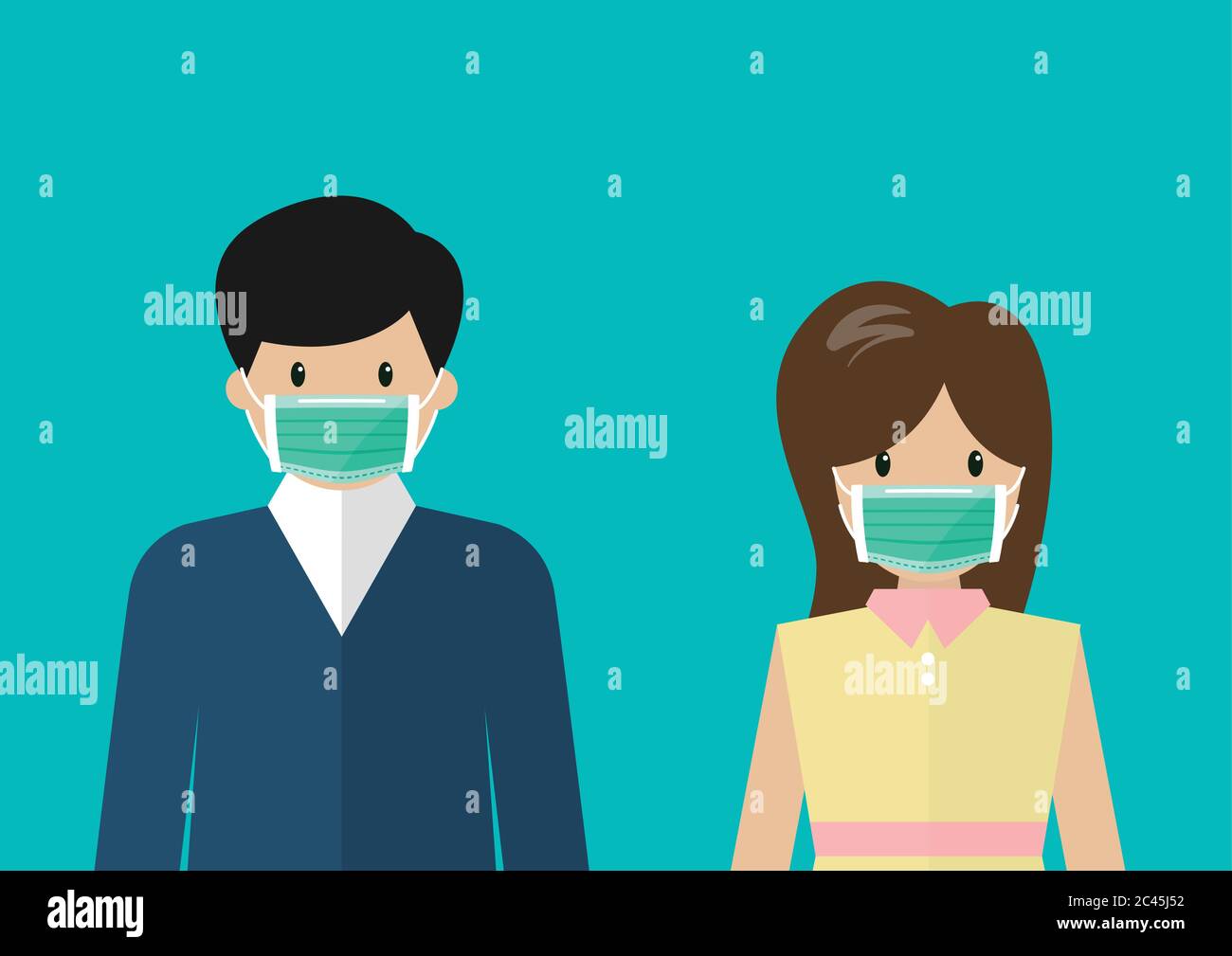 Man and woman wearing medical masks. People wearing a protective medical mask for prevent virus