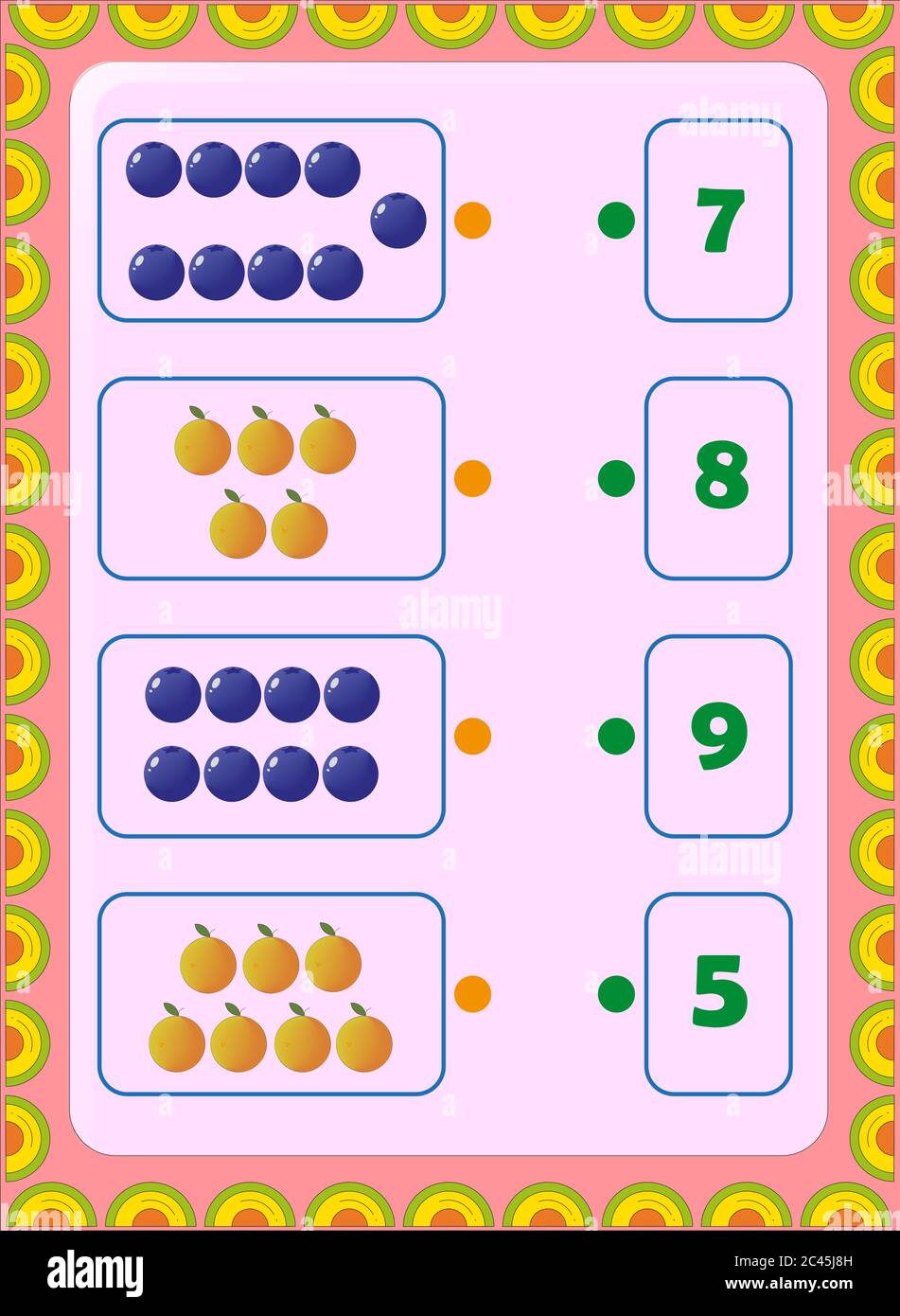 Preschool and toddler math with blueberry and orange fruit design Stock ...