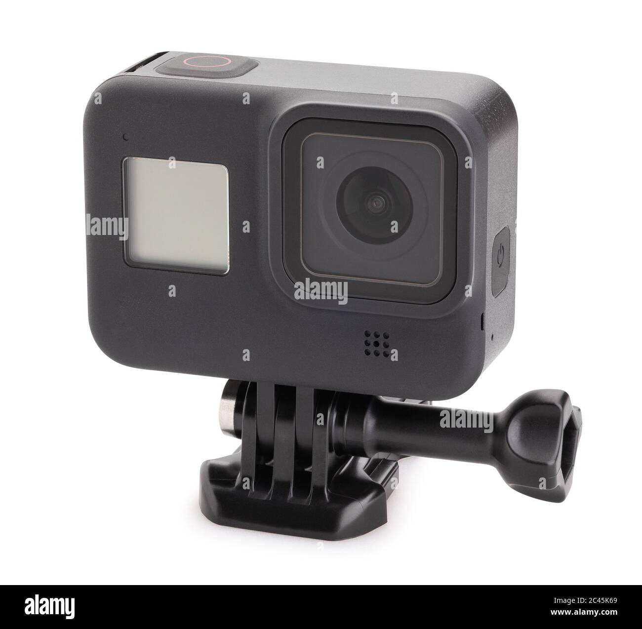 action camera on mounting path isolated on white Stock Photo