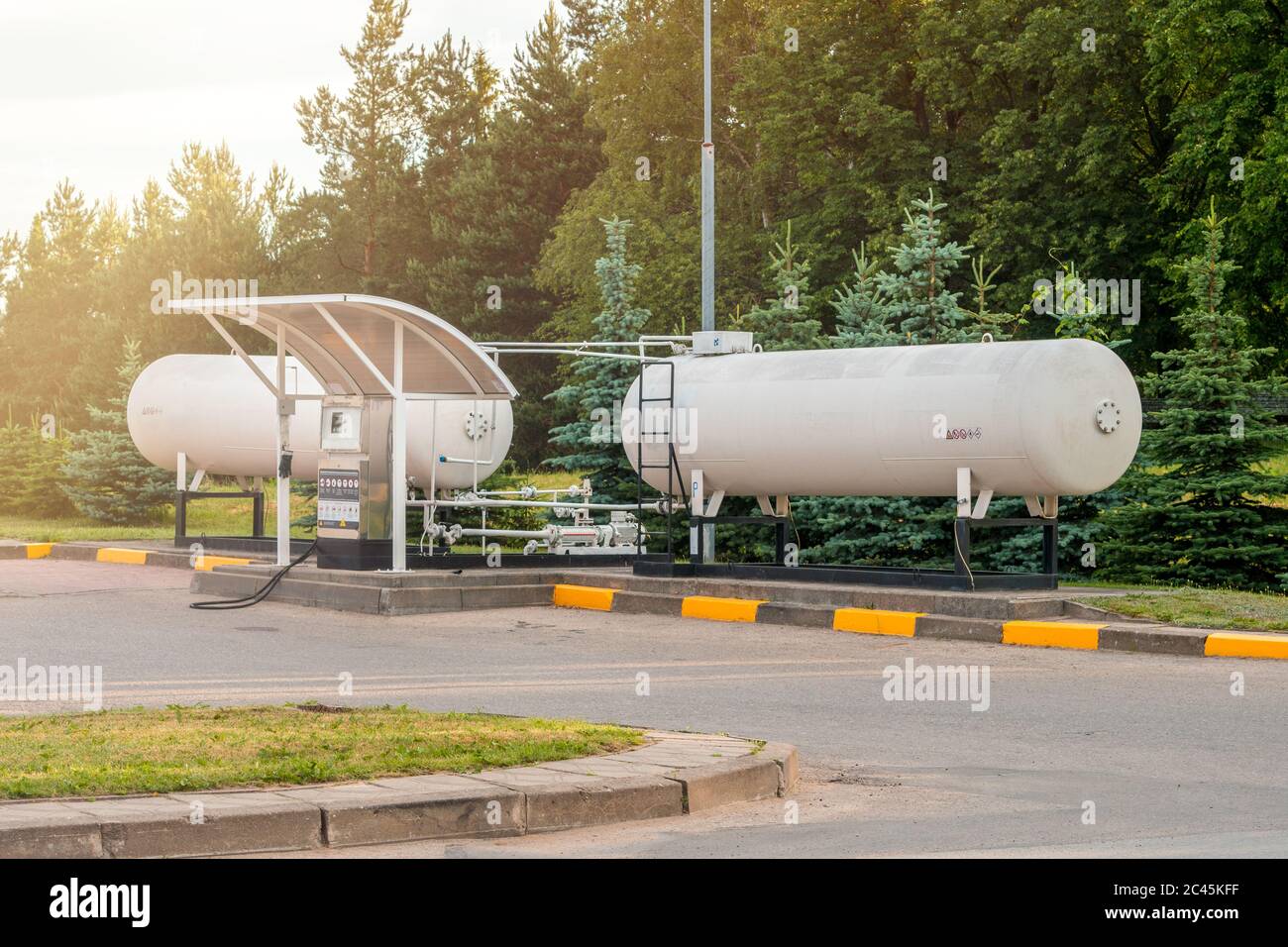 Liquid propane gas station. LPG station for filling liquefied gas into the vehicle tanks. Environmentally friendly fuel. Stock Photo