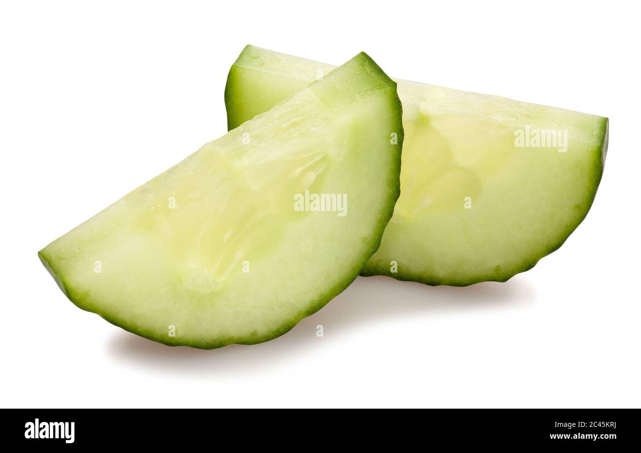 sliced cucumber path isolated on white Stock Photo