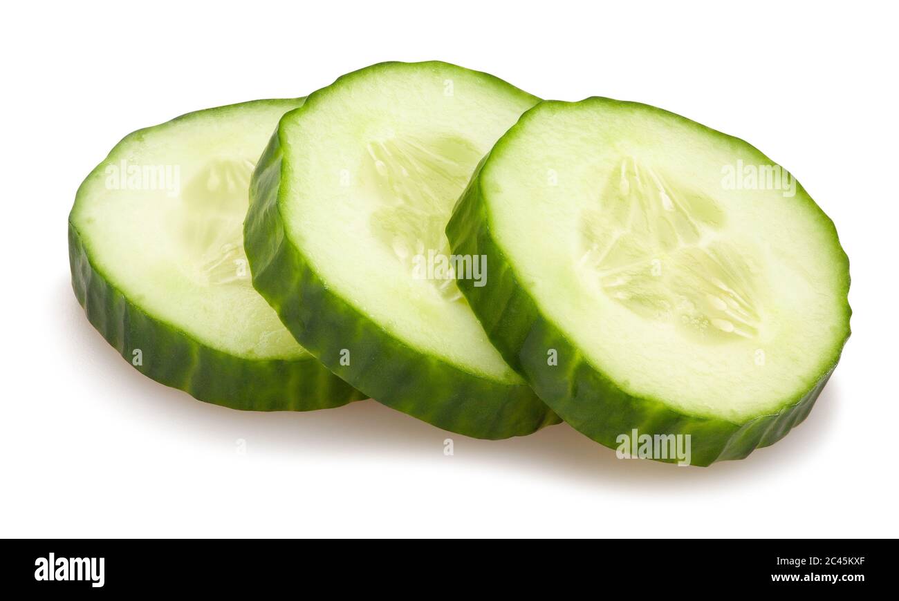 sliced cucumber path isolated on white Stock Photo