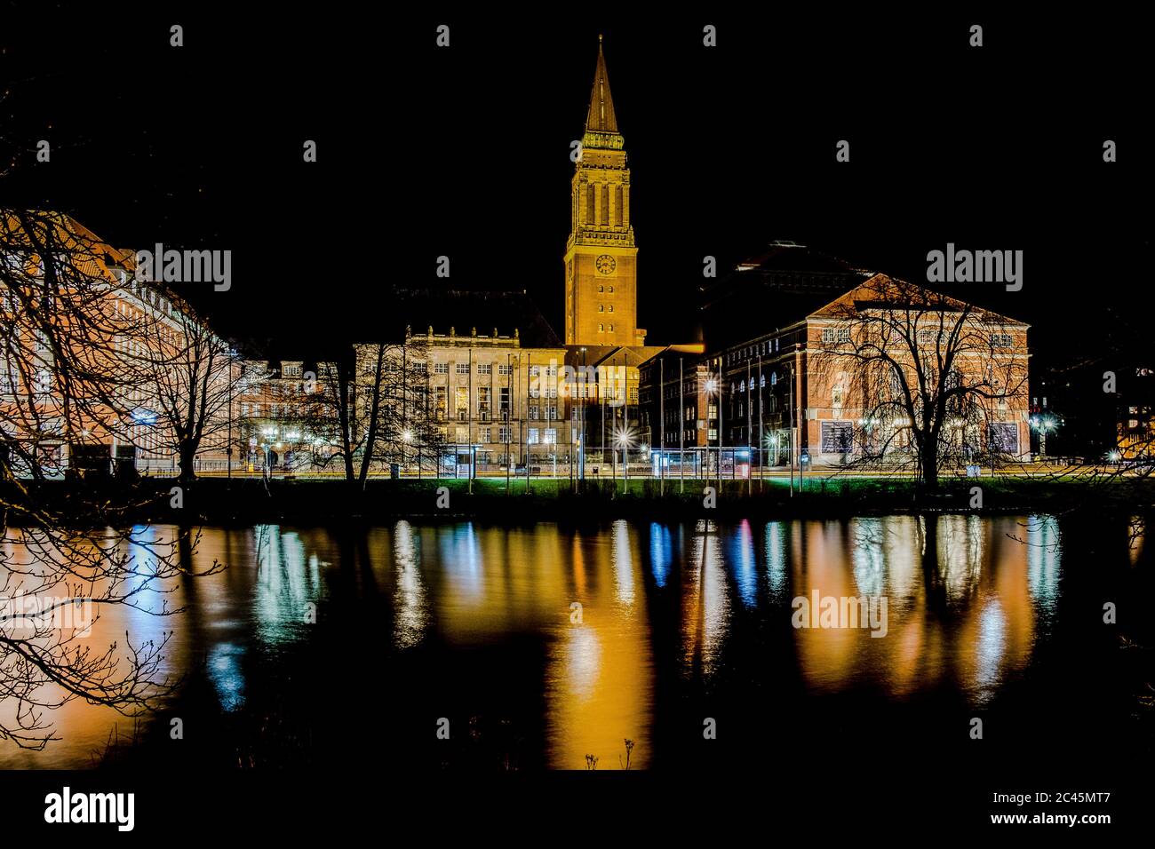 Town hall in the city of Kiel, Germany, during night Stock Photo