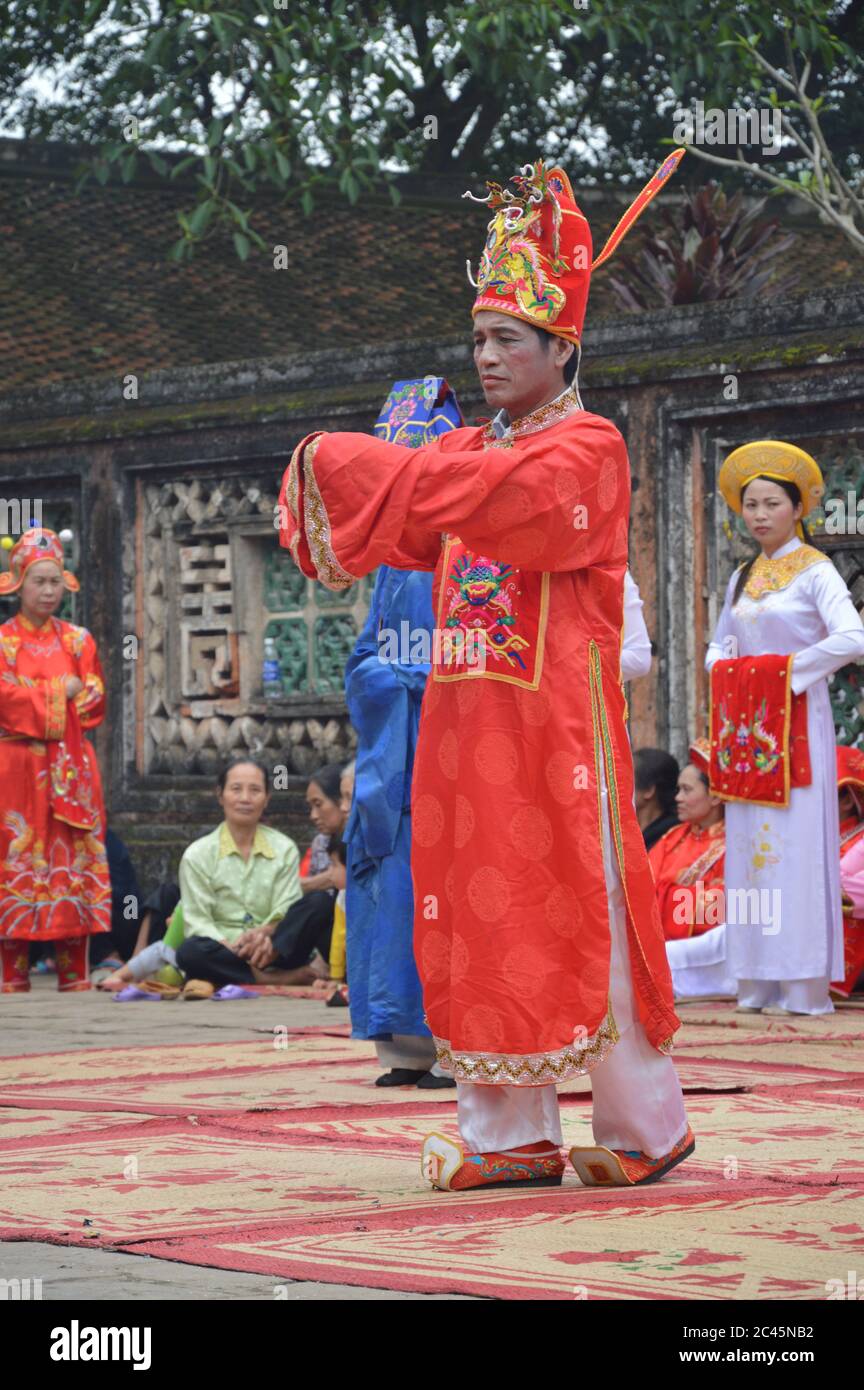 Khan vahn day and local costume, Vietnam Stock Photo