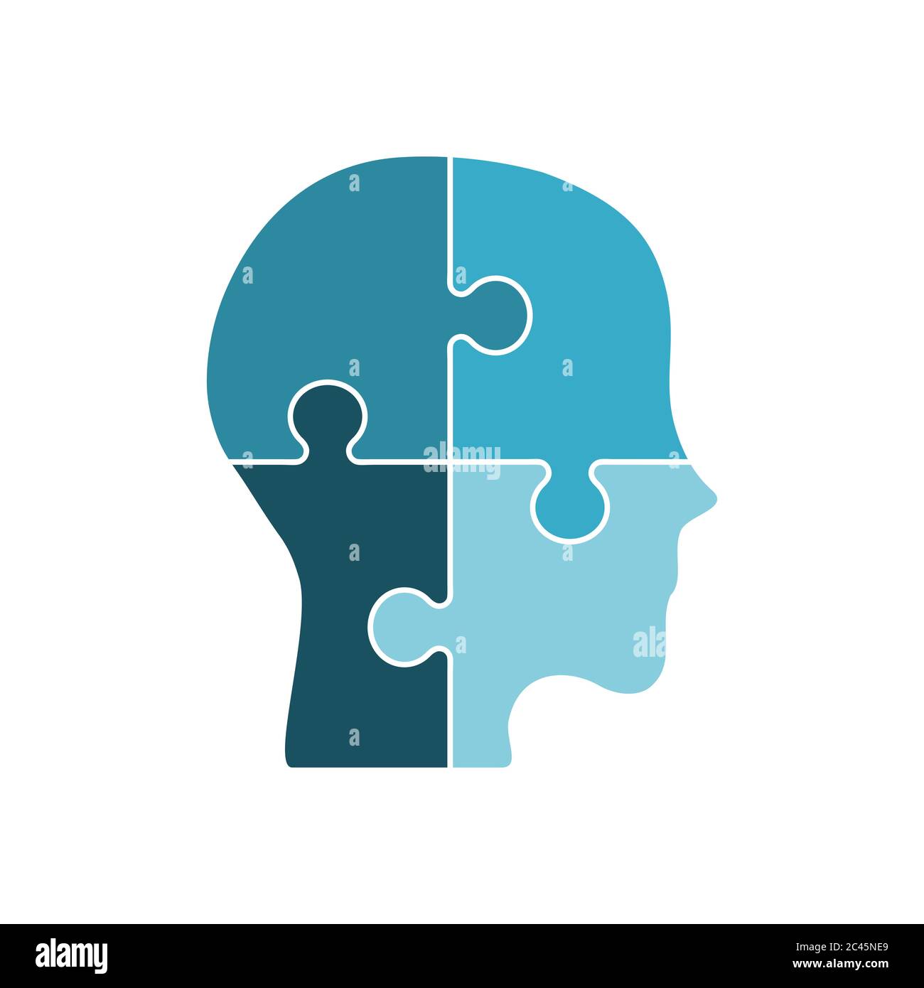 Puzzle pieces form a human head. Four blue jigsaw pieces on white  background. Infographic template. Depression and mental health issues.  Confused man Stock Vector Image & Art - Alamy