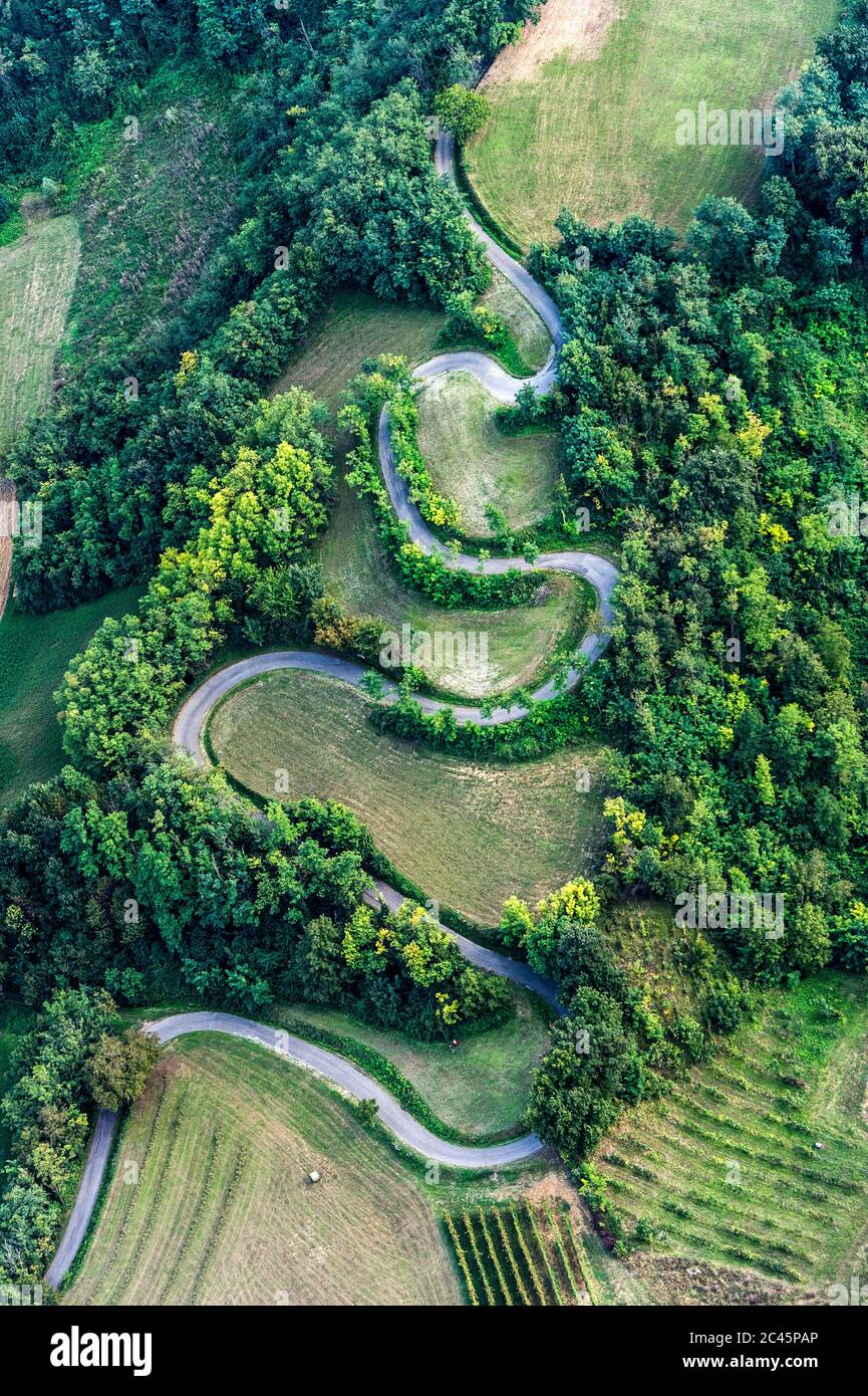Aerial view of a winding road in Emilia-Romagna, Italy Stock Photo - Alamy