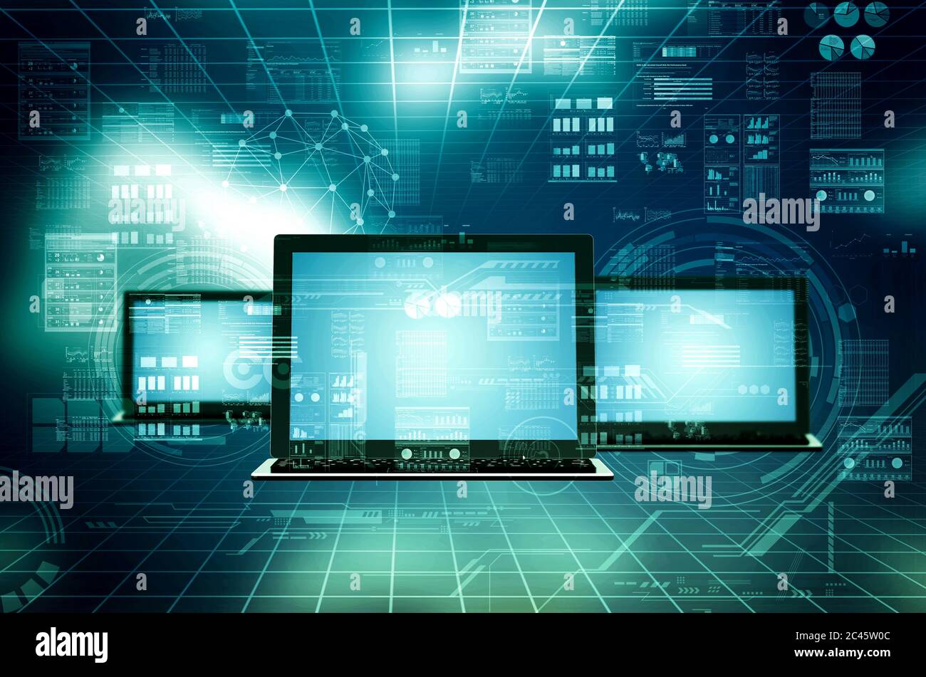 Internet and network connection concept between laptop computer Stock