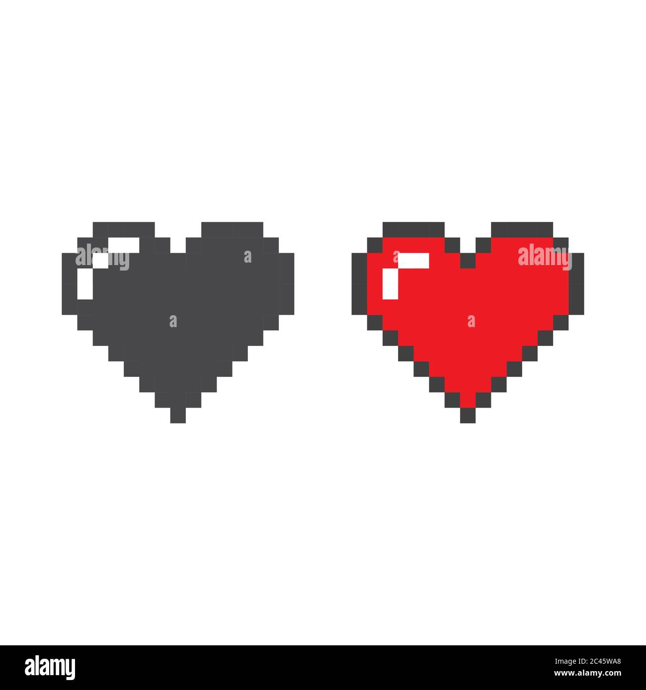 Pixel heart black and red vector icon. Heart in pixels pictogram glyph symbol. Stock Vector