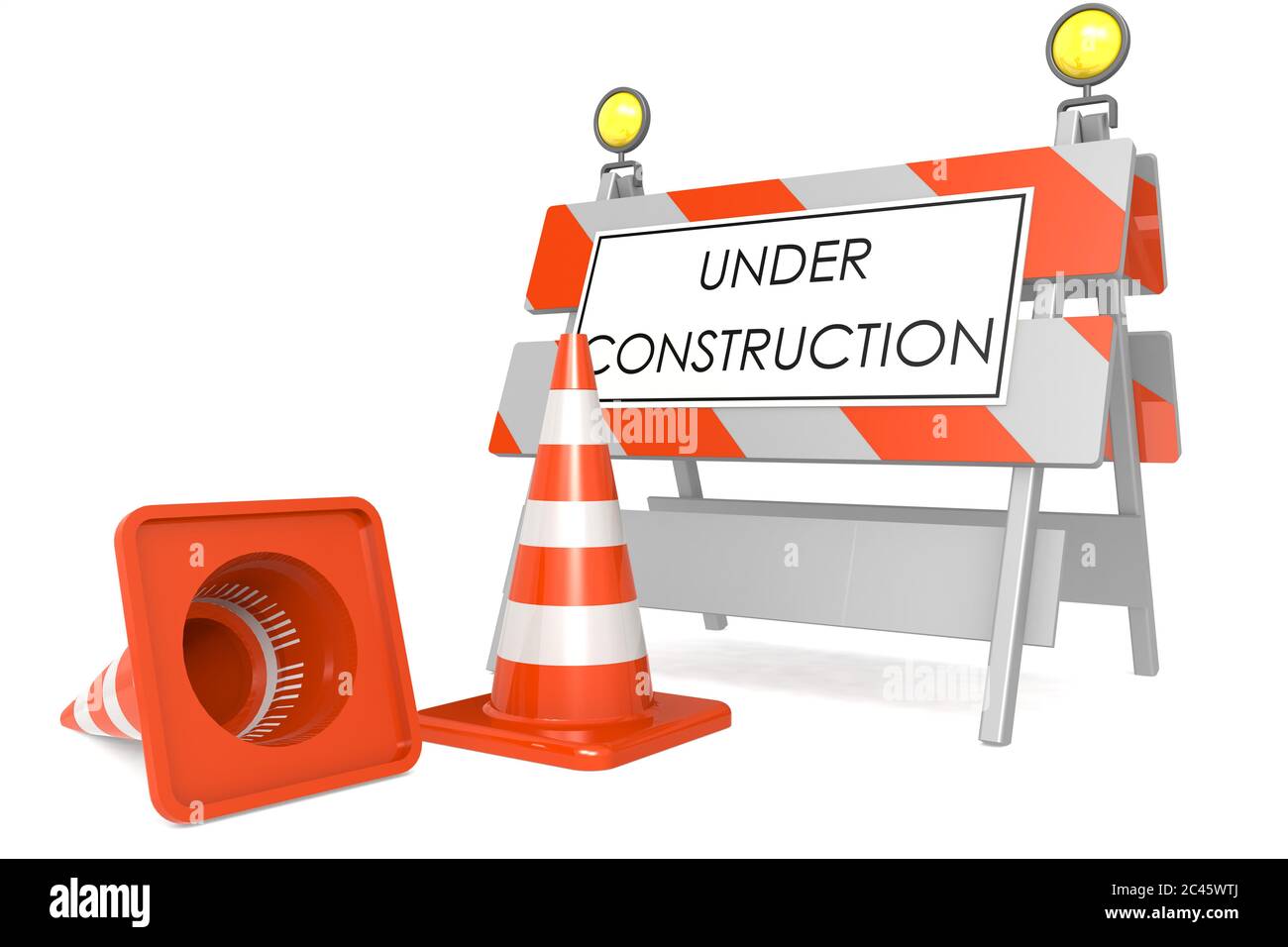 Construction Rendering Sign Under construction sign with traffic cones, 3D rendering Stock Photo ...