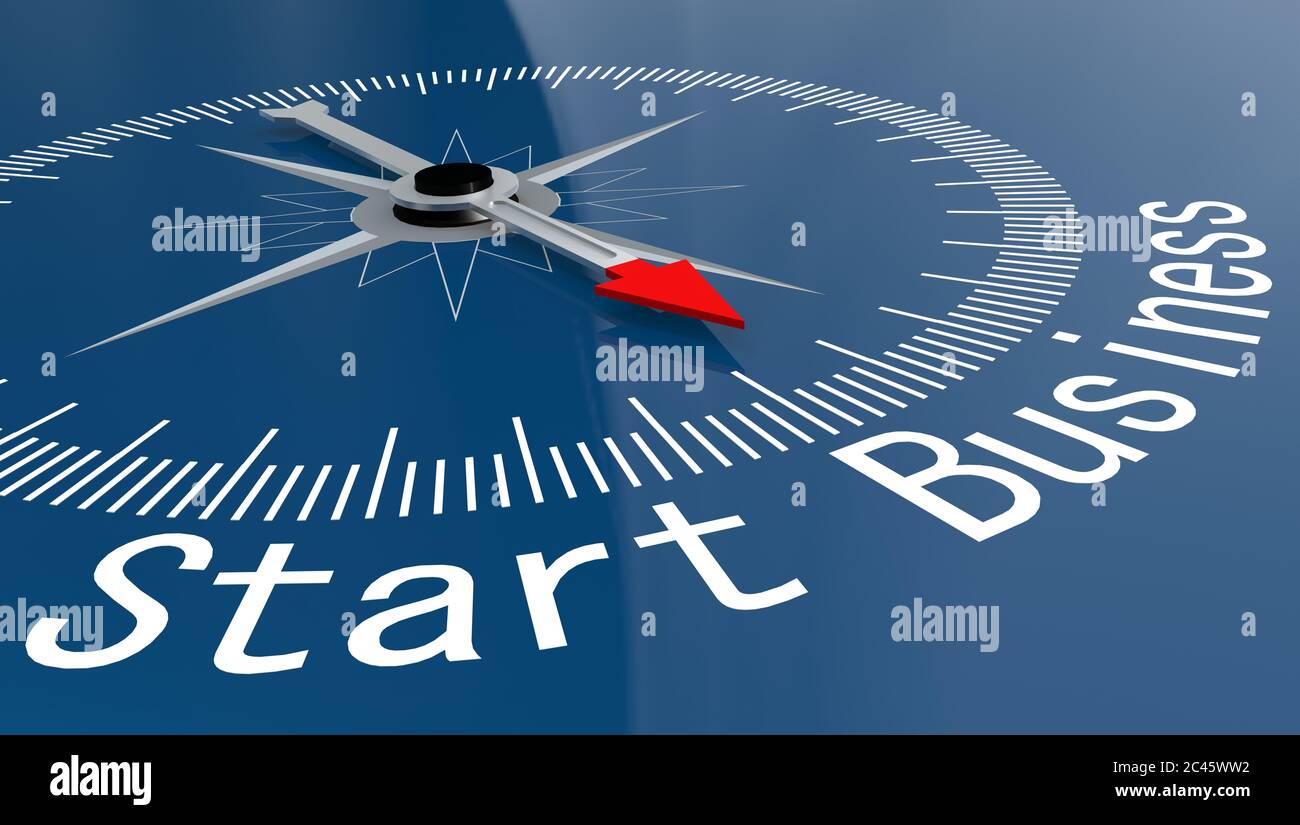 Blue compass with Start Business word, 3D rendering Stock Photo - Alamy