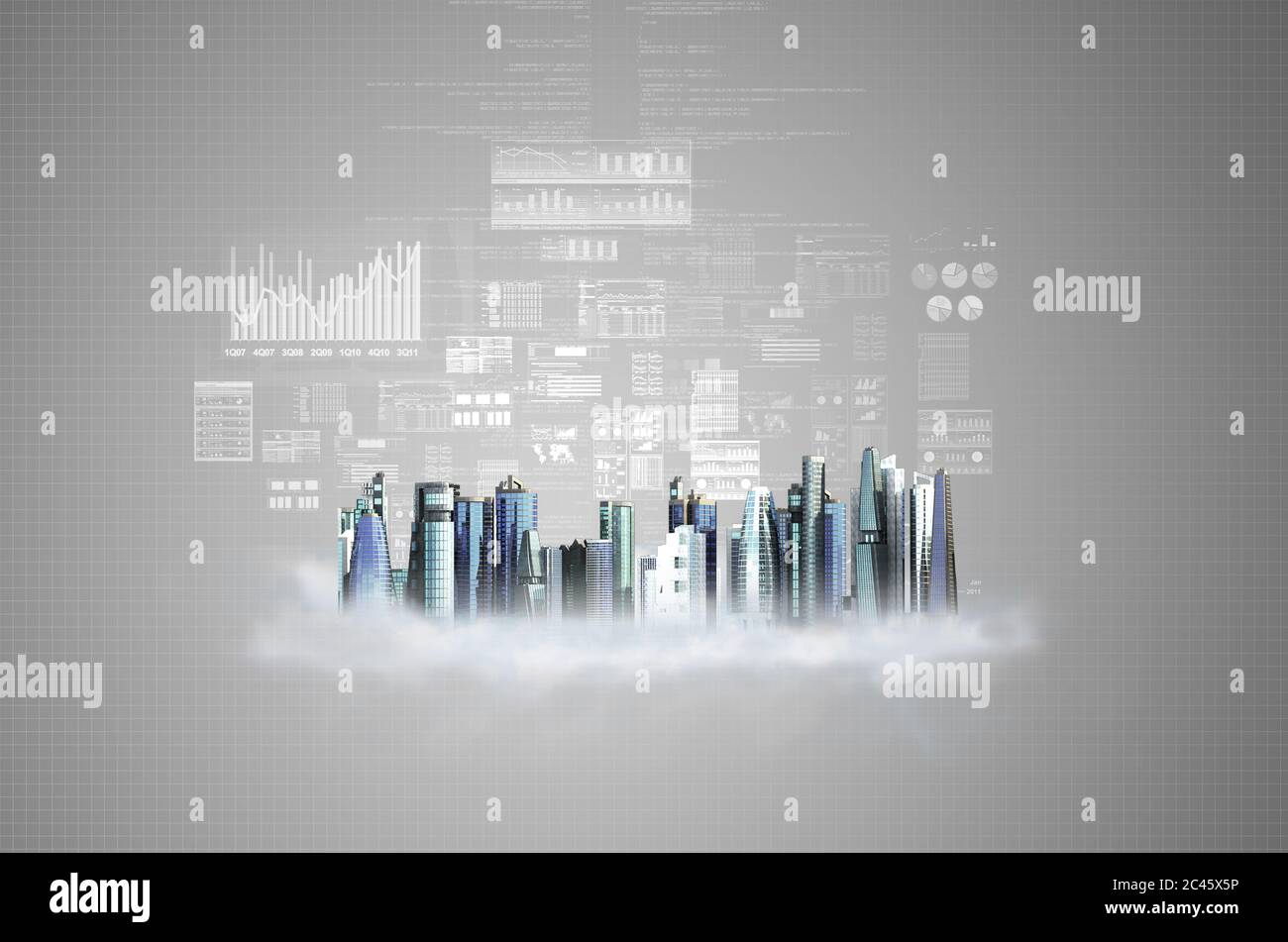 Virtual Futuristic City Offices Stock Photo