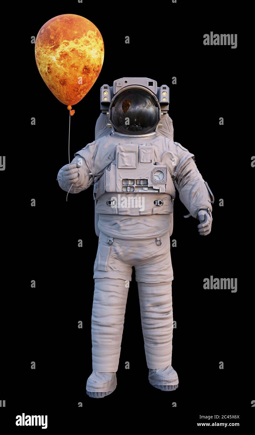 astronaut with planet Venus balloon isolated on black background Stock  Photo - Alamy