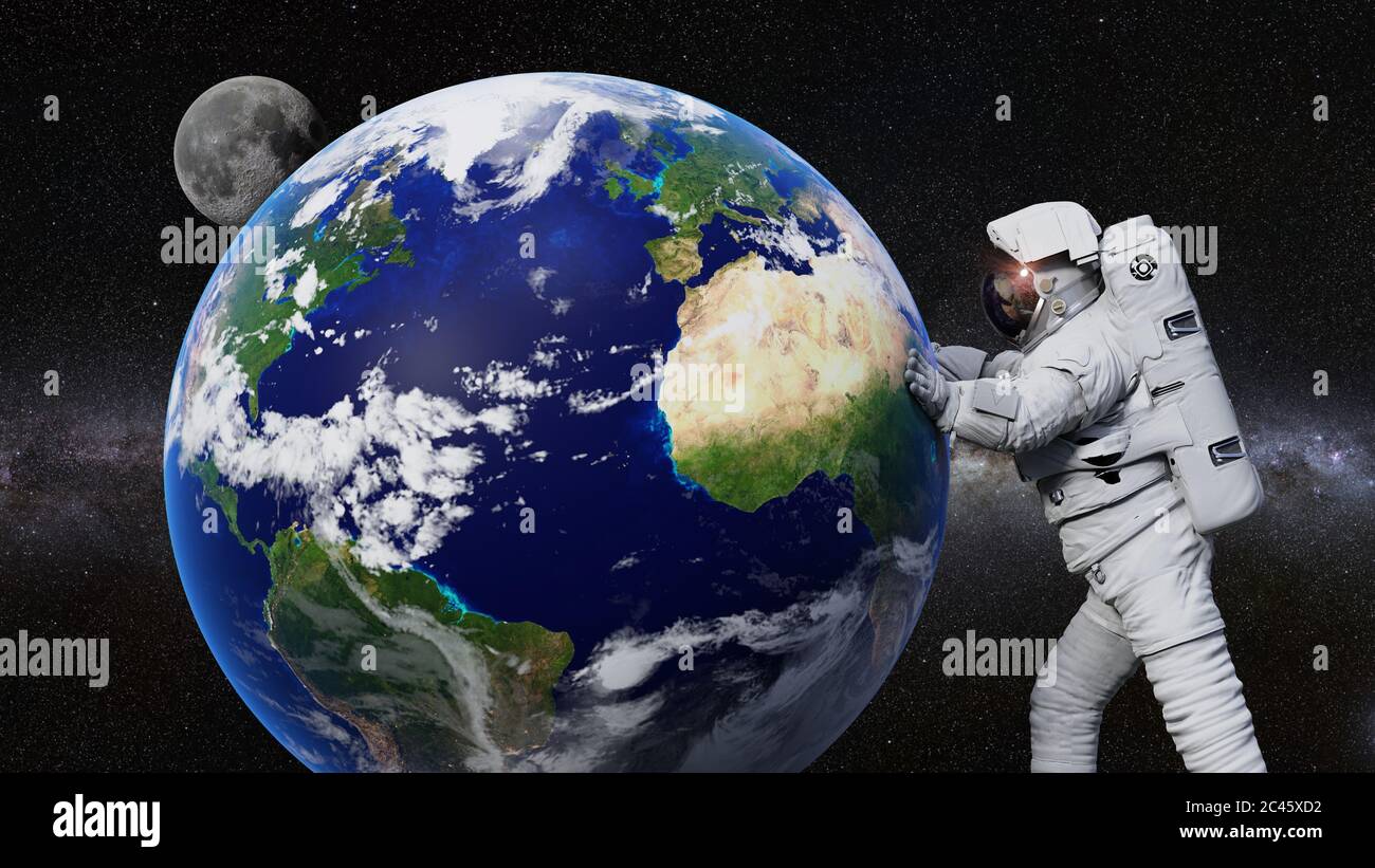 astronaut and planet Earth Stock Photo