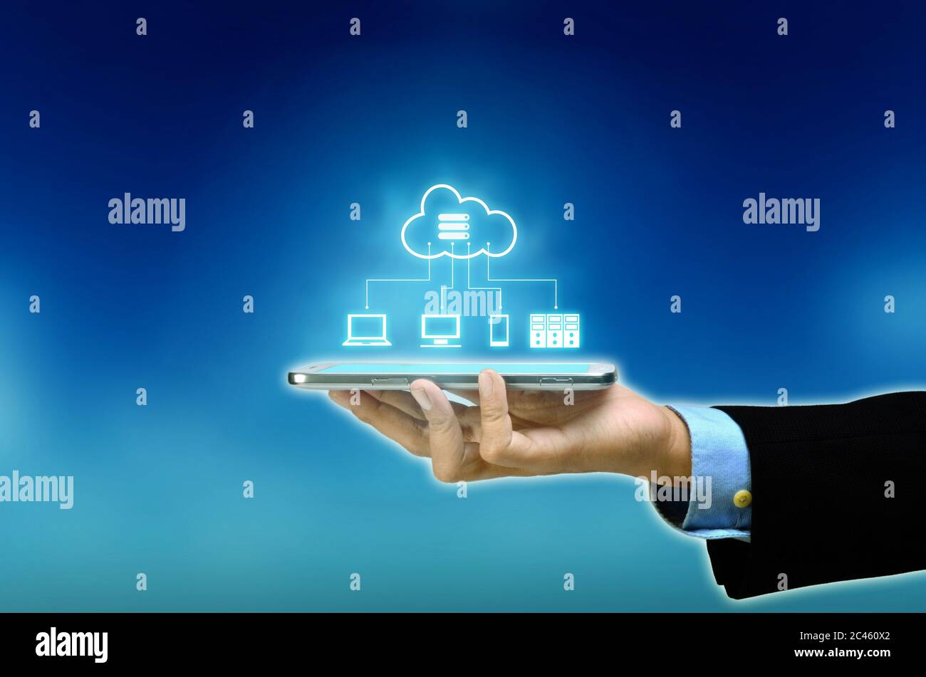 internet cloud server application and hosting on virtual network conceptual image Stock Photo
