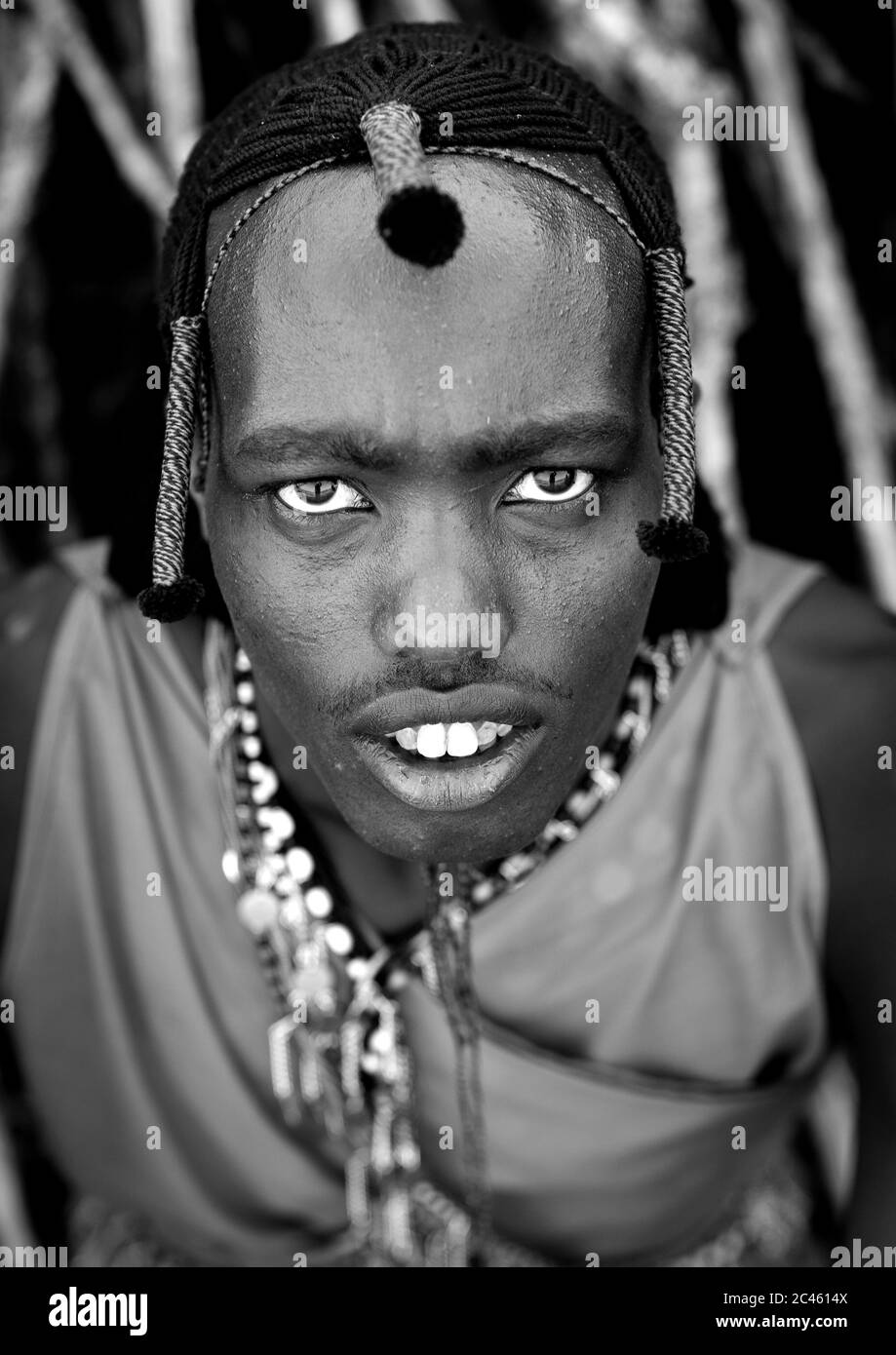Portrait of a maasai warrior, Nakuru county, Nakuru, Kenya Stock Photo