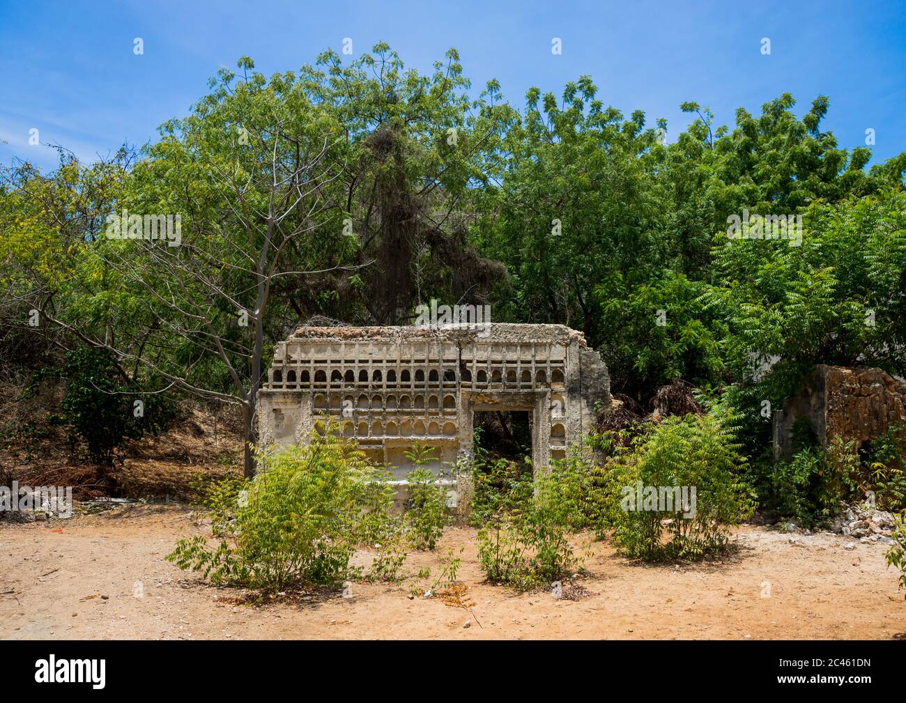 Ruins of a once-imposing c19th residence near the wa deule mosque, Lamu county, Shela, Kenya Stock Photo
