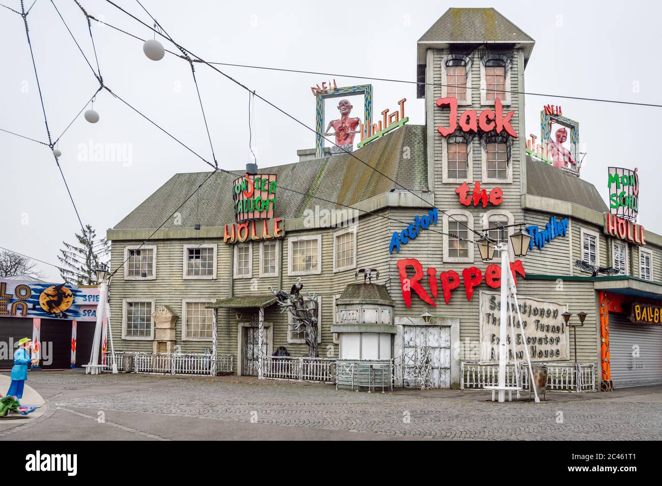 Jack the Ripper house of horror in Prater amusement park at winter day,  Vienna city, Austria Stock Photo - Alamy